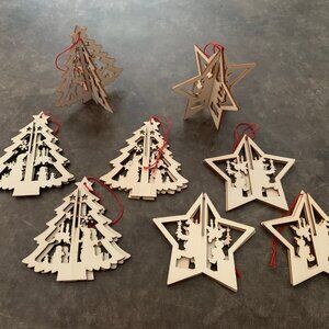 #4- 8 Piece Wooden DIY 3D Ornaments